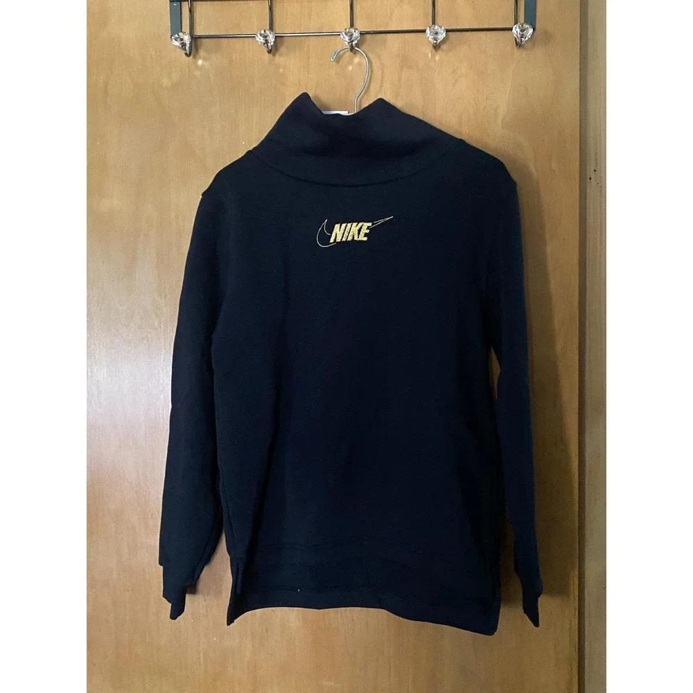 Big Girl Funnel Neck Sweatshirt by Nike Black Gold Size Large New With Tags